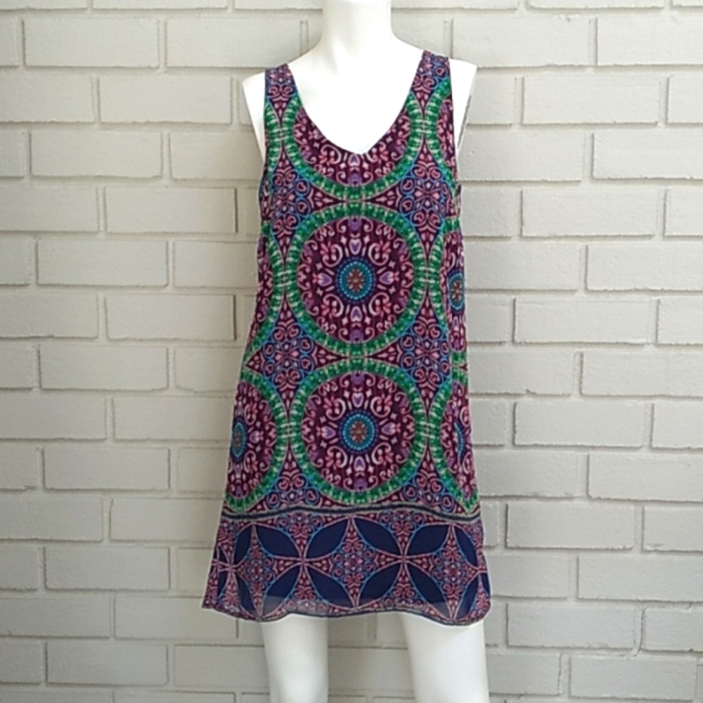 Myan Vibrant Multicolor Lined Dress. Size Small